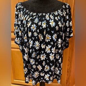 American Rag Daisy Print Off-the-Shoulder‎ Smocked Peasant Rayon Blouse Size 1X